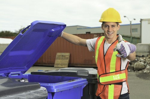 Organised sustainable rubbish area with labelled bins